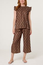 Polka Dot Frill Sleeve Top & Culotte Trousers