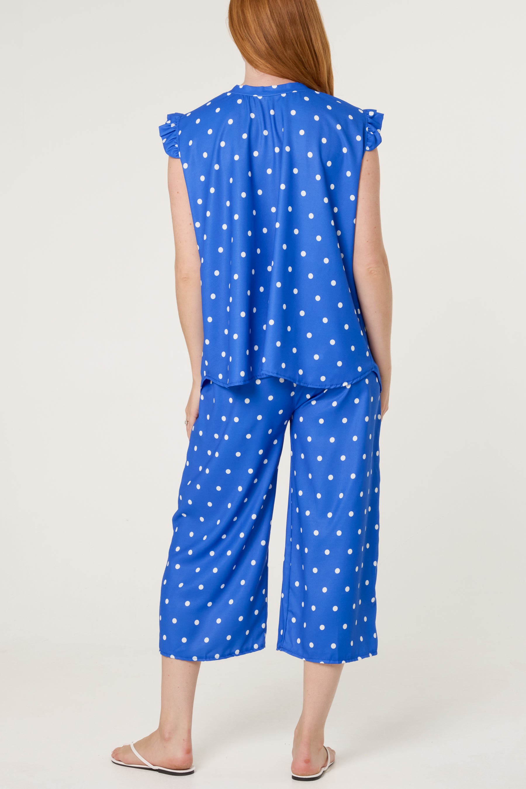 Polka Dot Frill Sleeve Top & Culotte Trousers