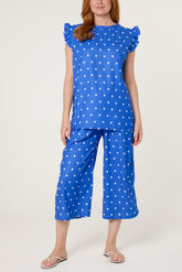 Polka Dot Frill Sleeve Top & Culotte Trousers