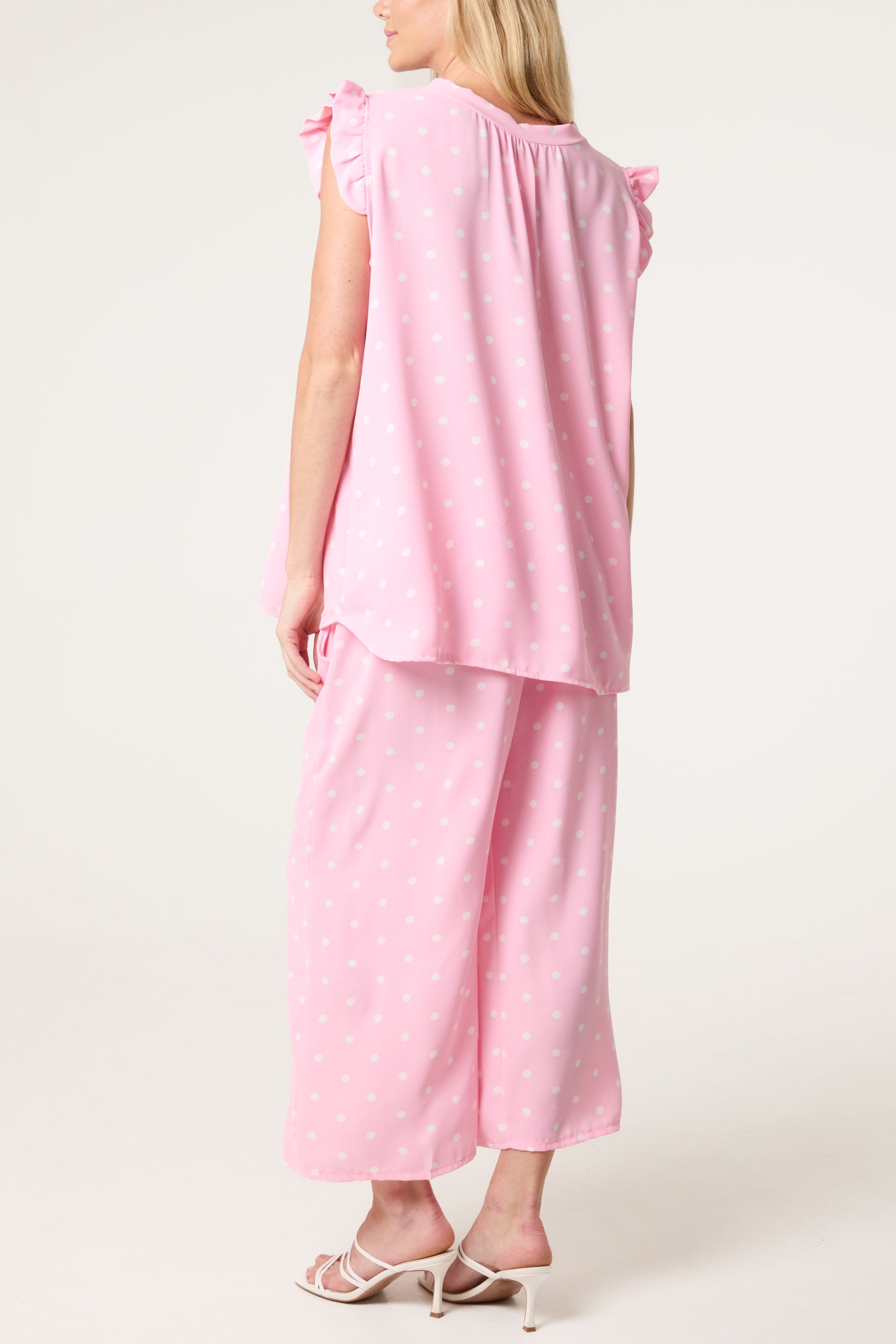 Polka Dot Frill Sleeve Top & Culotte Trousers