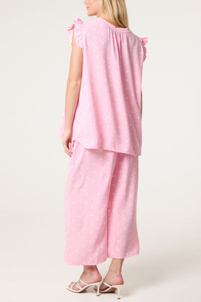 Polka Dot Frill Sleeve Top & Culotte Trousers