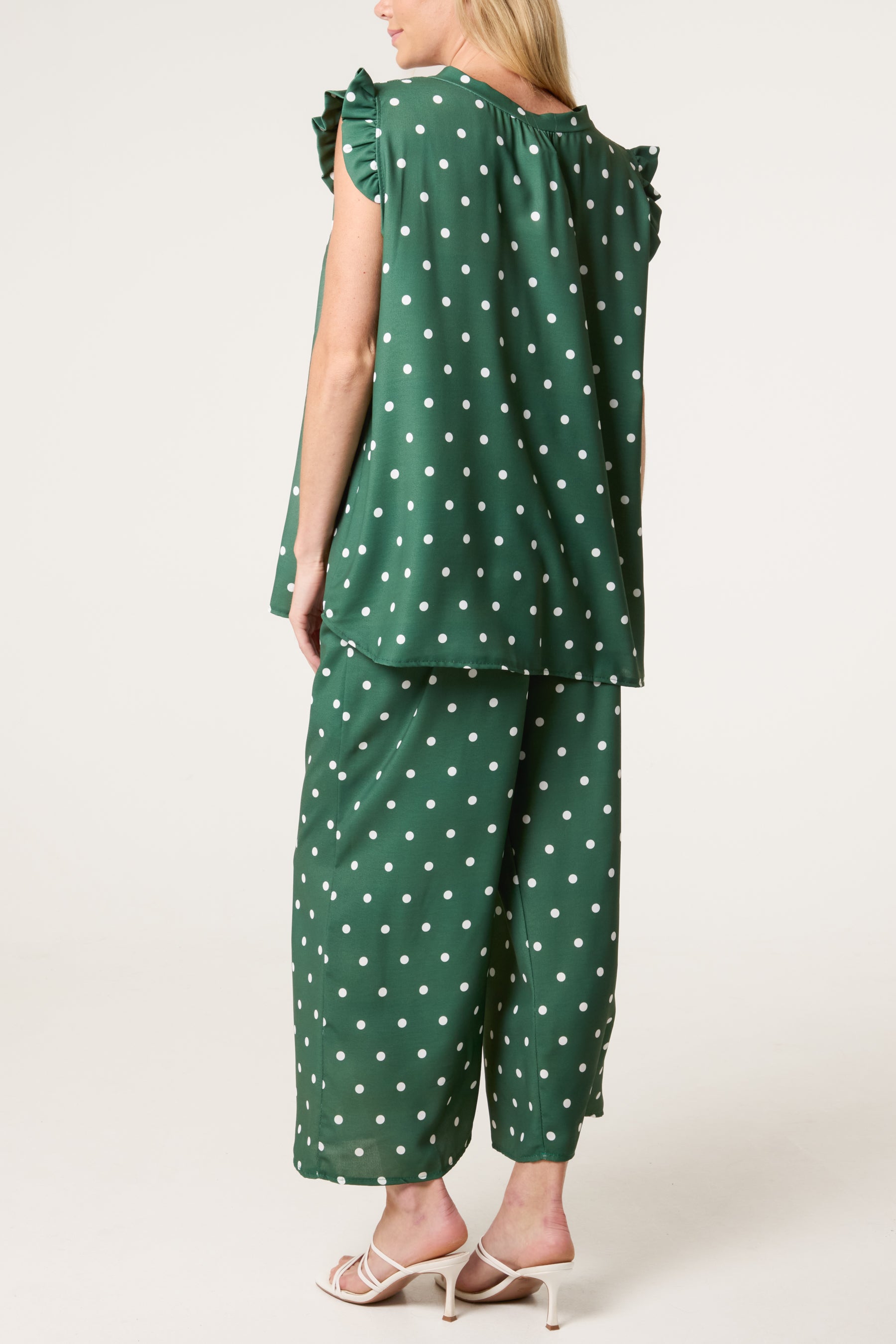 Polka Dot Frill Sleeve Top & Culotte Trousers