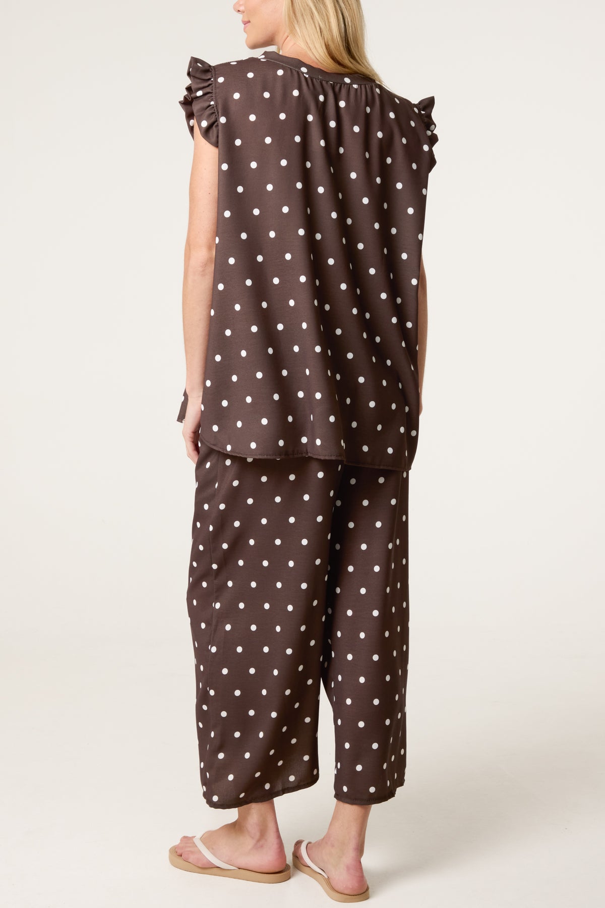 Polka Dot Frill Sleeve Top & Culotte Trousers