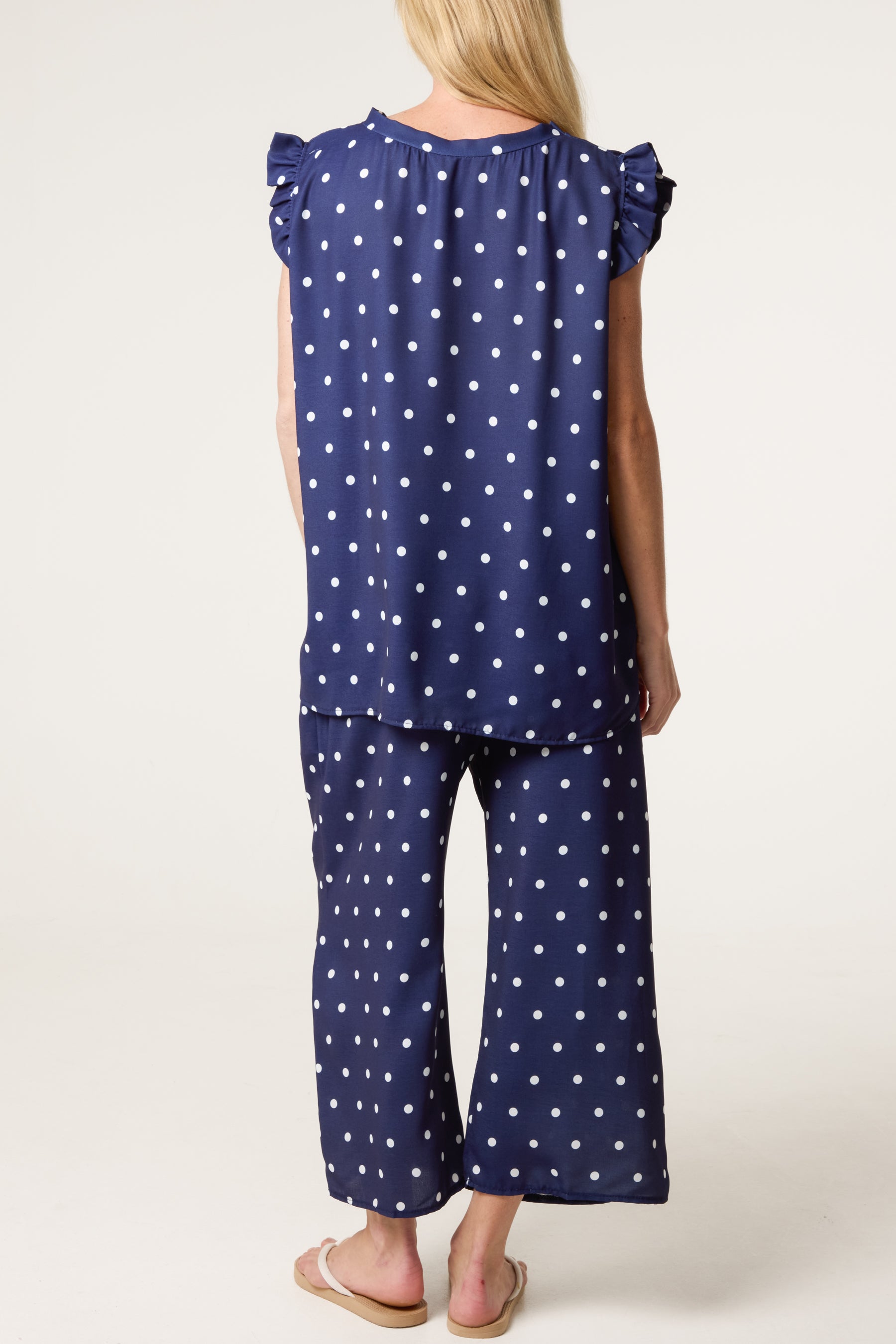Polka Dot Frill Sleeve Top & Culotte Trousers