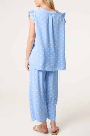 Polka Dot Frill Sleeve Top & Culotte Trousers