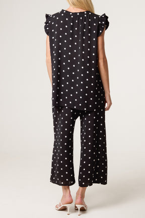 Polka Dot Frill Sleeve Top & Culotte Trousers