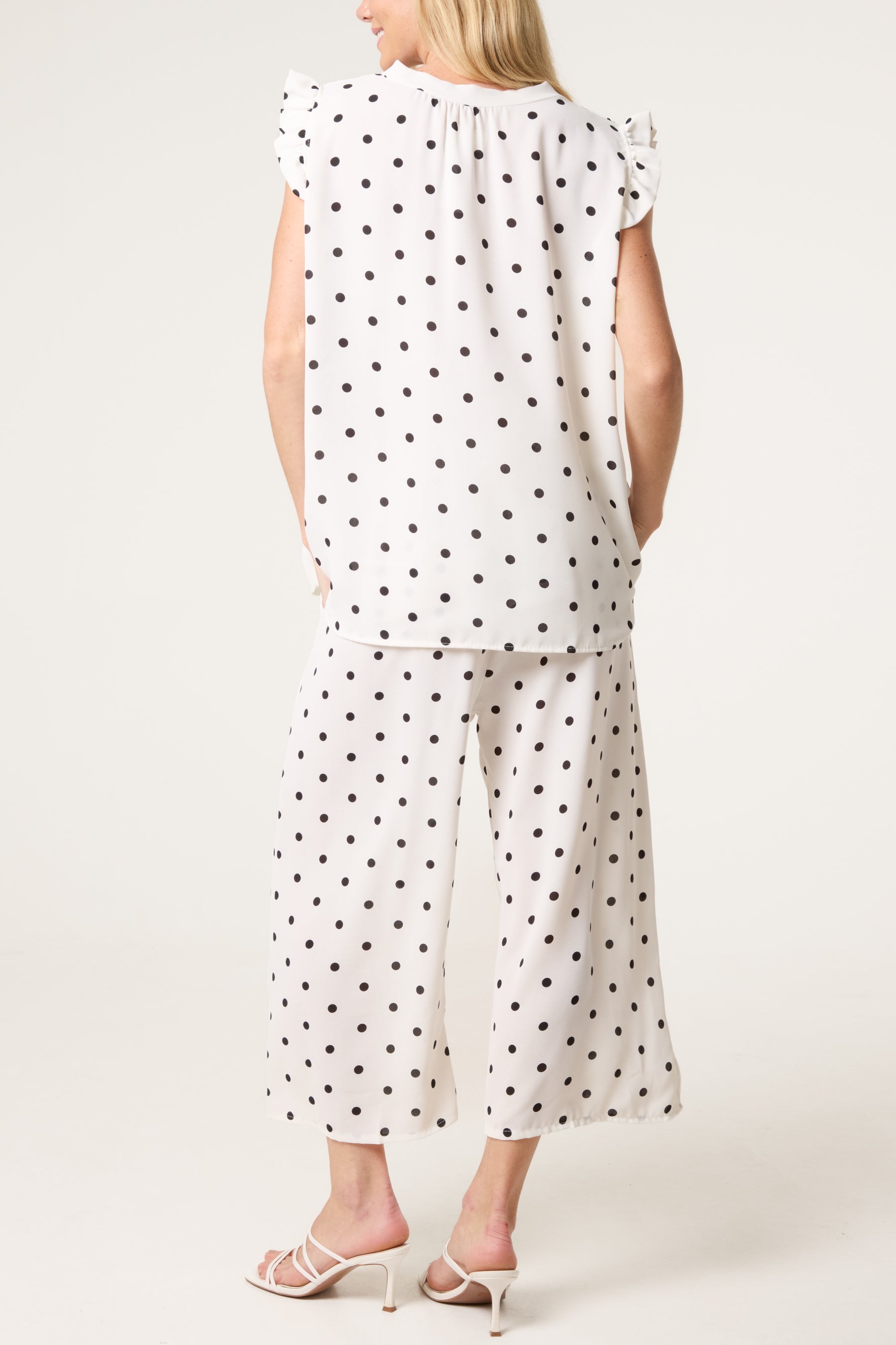 Polka Dot Frill Sleeve Top & Culotte Trousers