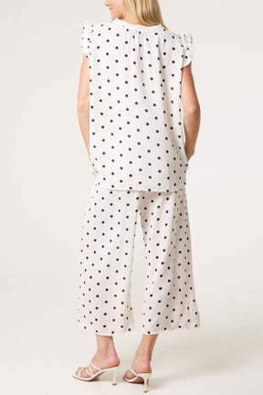 Polka Dot Frill Sleeve Top & Culotte Trousers
