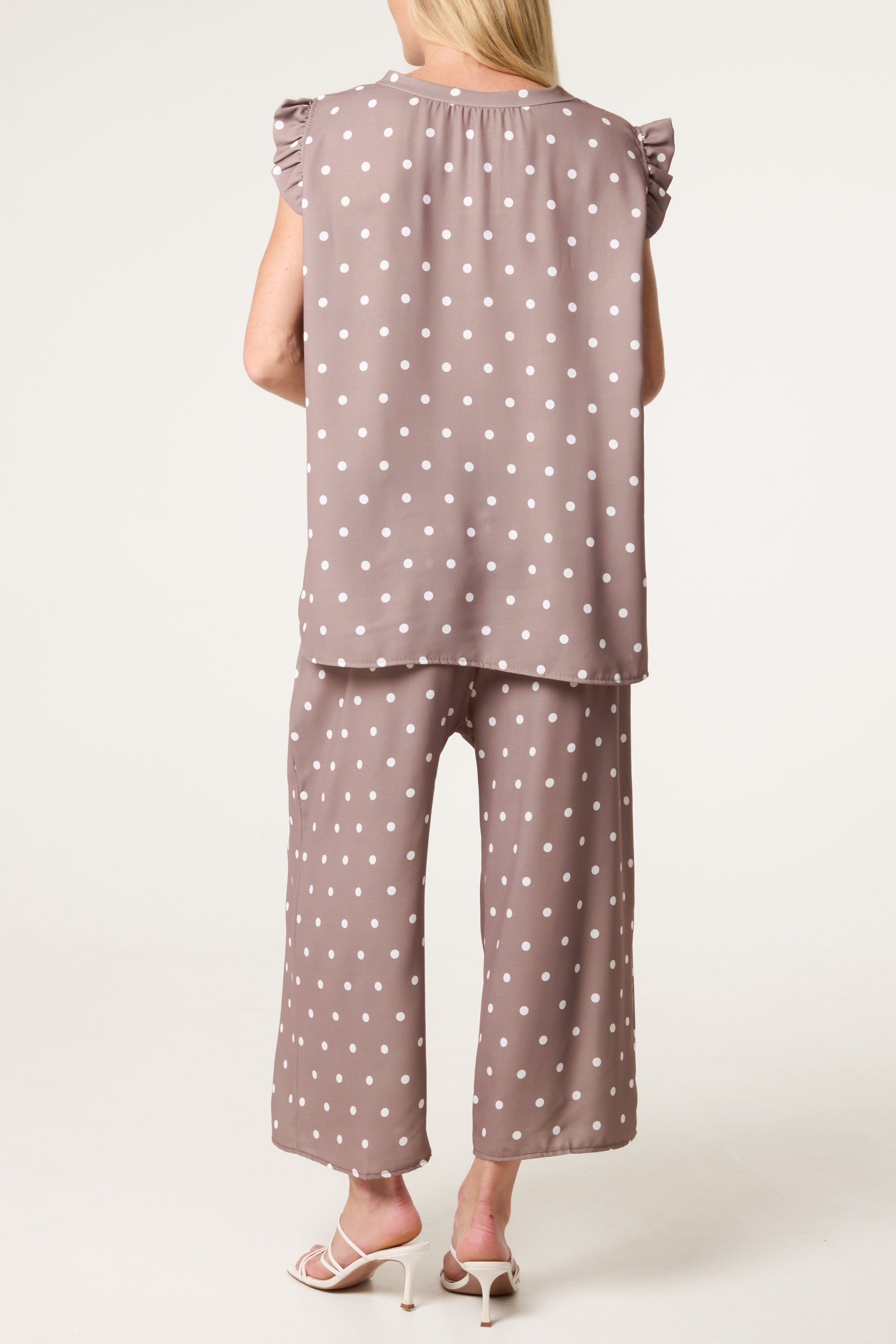 Polka Dot Frill Sleeve Top & Culotte Trousers