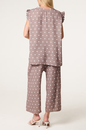 Polka Dot Frill Sleeve Top & Culotte Trousers