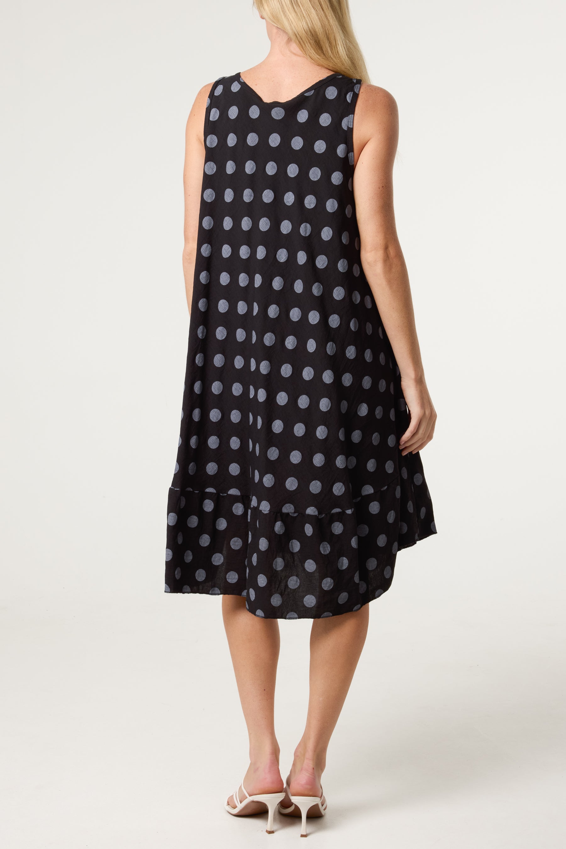 Polka Dot Sleeveless Bias Cut Swing Dress