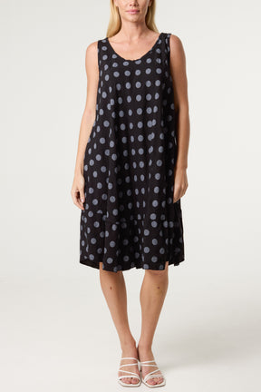 Polka Dot Sleeveless Bias Cut Swing Dress