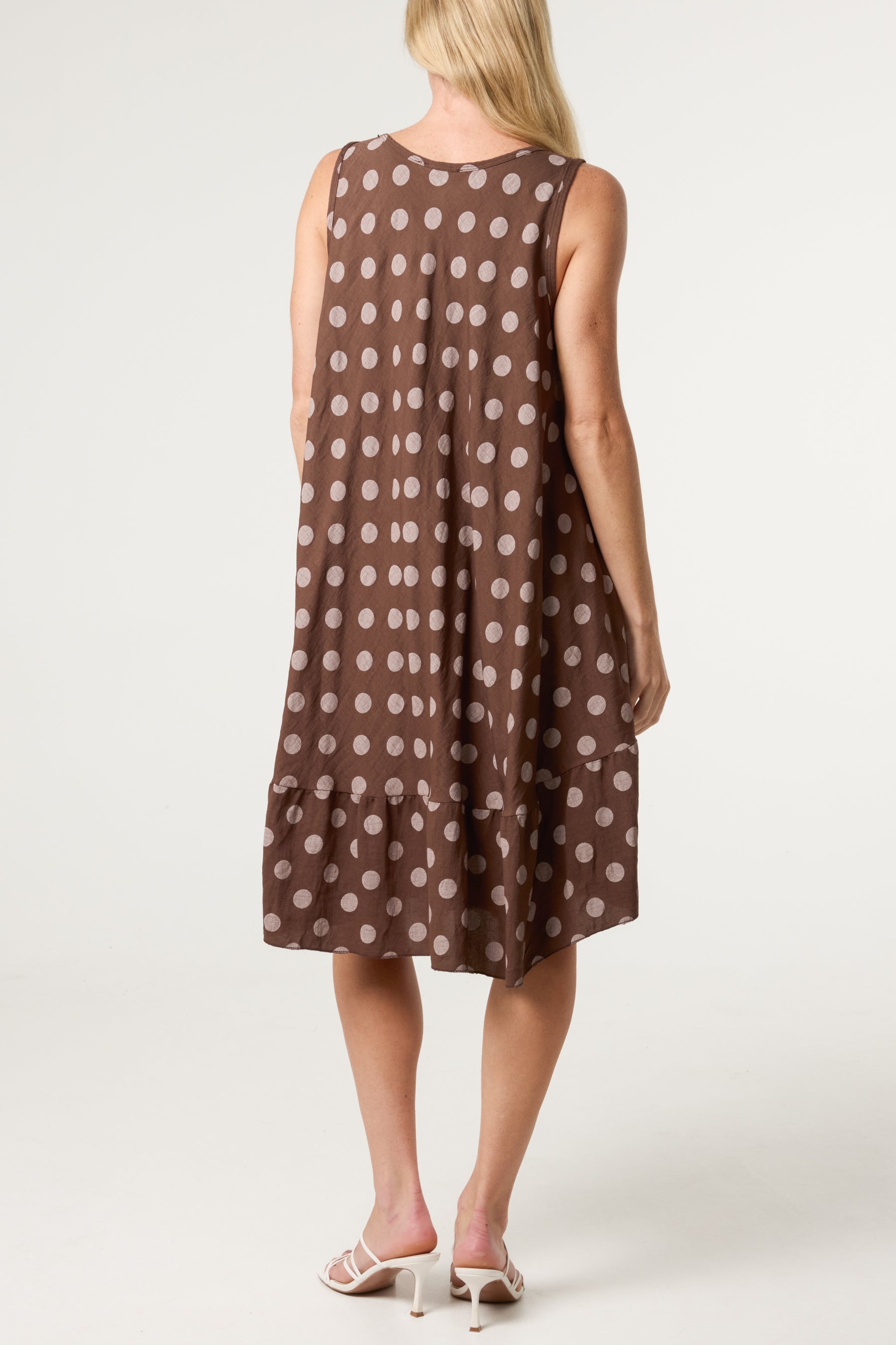Polka Dot Sleeveless Bias Cut Swing Dress