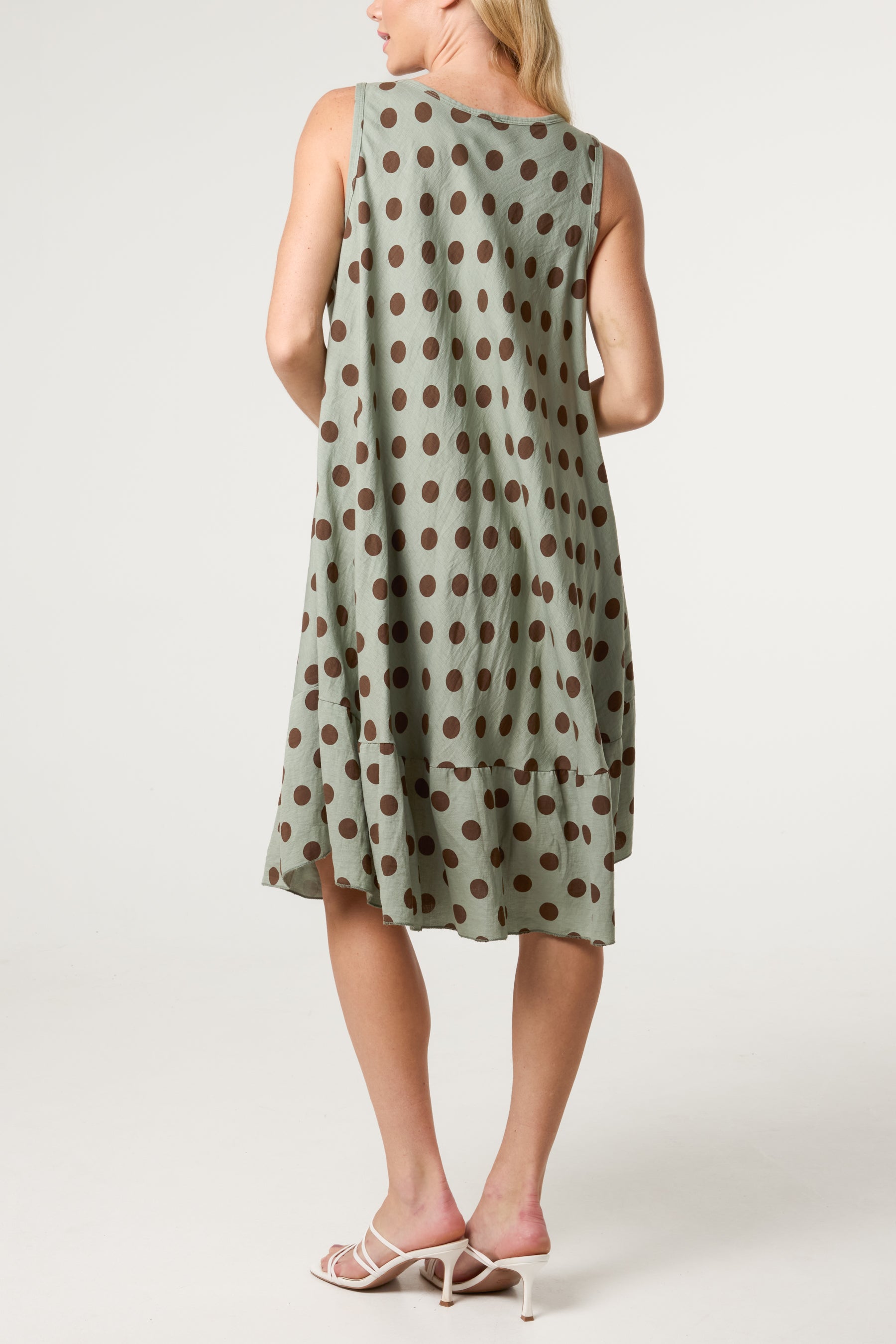 Polka Dot Sleeveless Bias Cut Swing Dress
