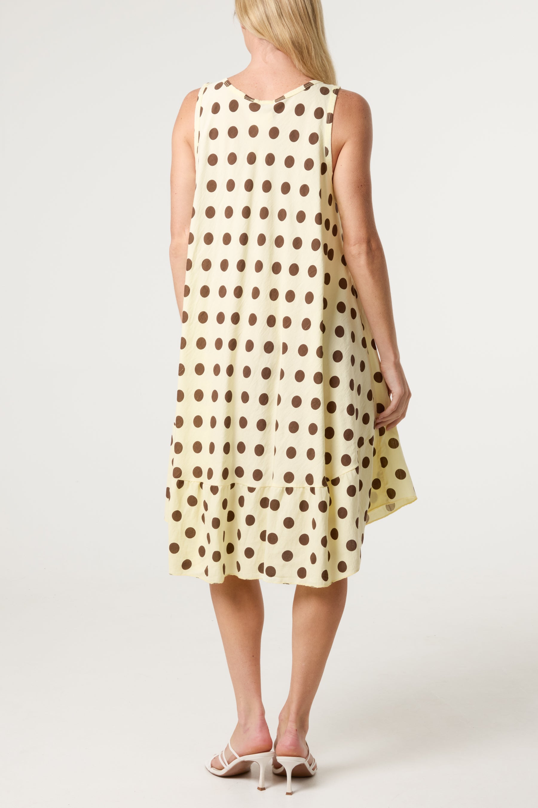 Polka Dot Sleeveless Bias Cut Swing Dress