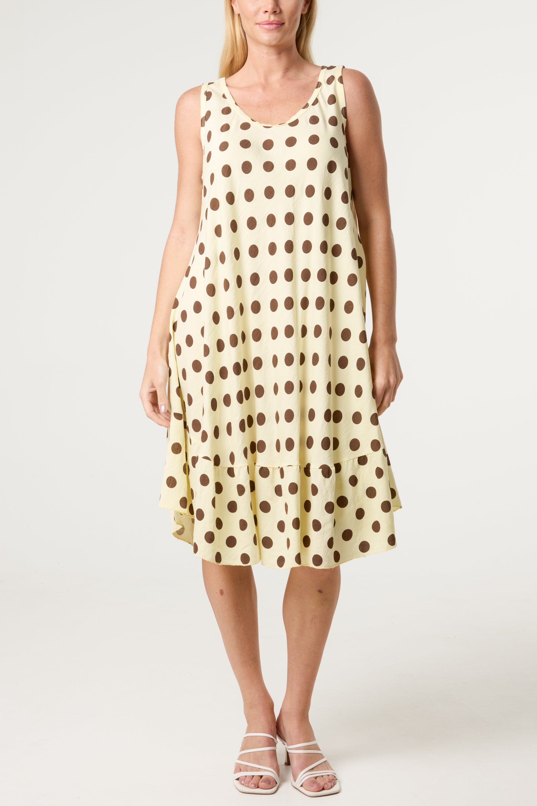 Polka Dot Sleeveless Bias Cut Swing Dress
