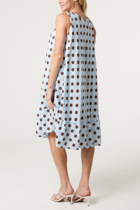 Polka Dot Sleeveless Bias Cut Swing Dress