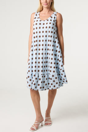 Polka Dot Sleeveless Bias Cut Swing Dress
