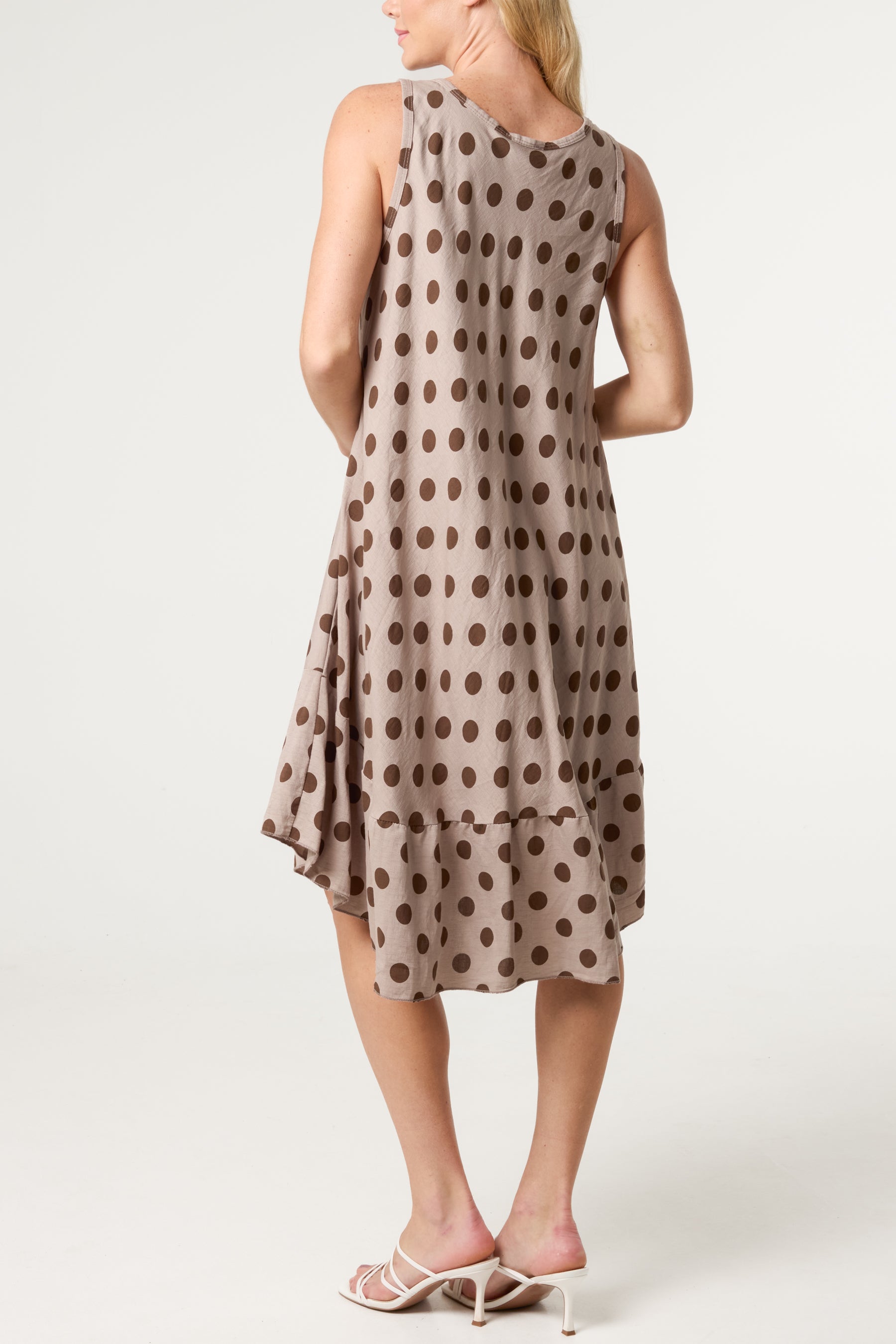 Polka Dot Sleeveless Bias Cut Swing Dress
