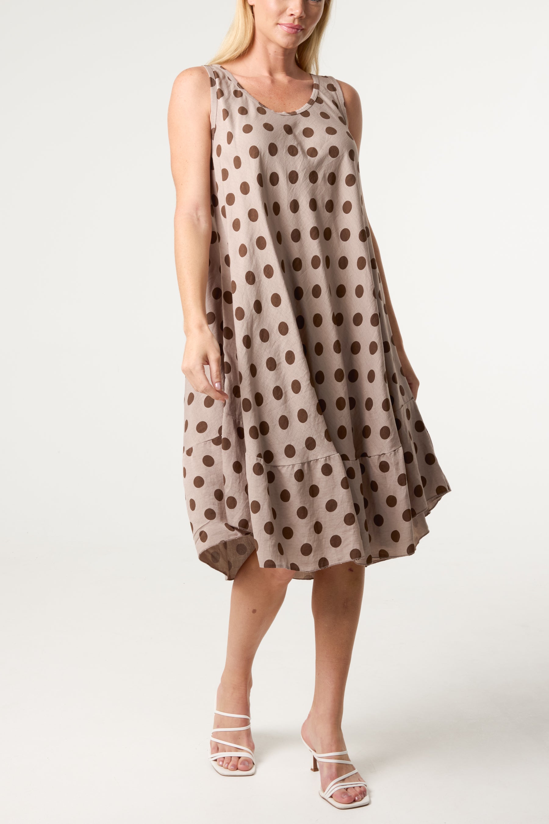 Polka Dot Sleeveless Bias Cut Swing Dress