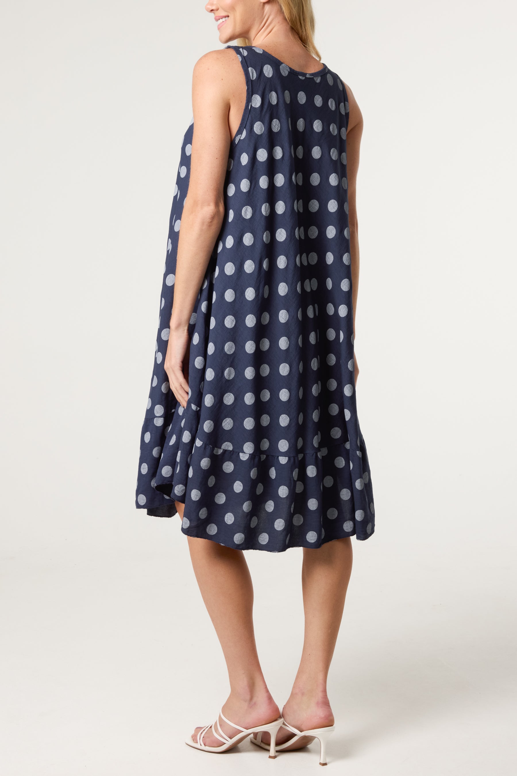 Polka Dot Sleeveless Bias Cut Swing Dress