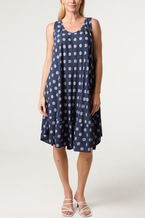 Polka Dot Sleeveless Bias Cut Swing Dress