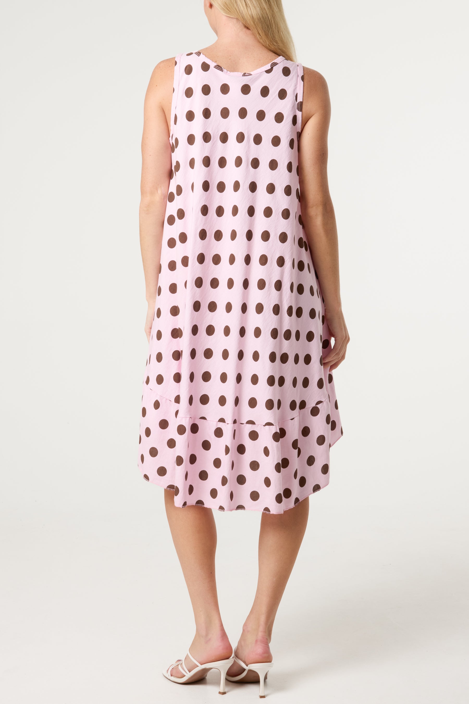 Polka Dot Sleeveless Bias Cut Swing Dress