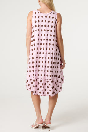 Polka Dot Sleeveless Bias Cut Swing Dress