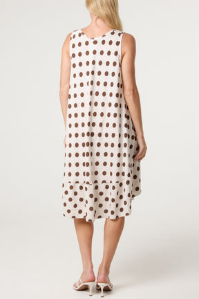 Polka Dot Sleeveless Bias Cut Swing Dress