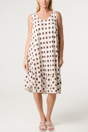 Polka Dot Sleeveless Bias Cut Swing Dress