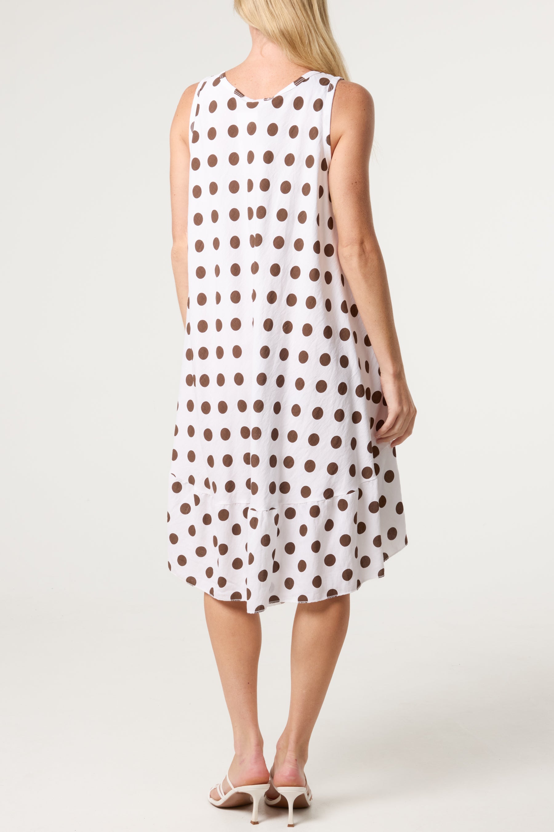 Polka Dot Sleeveless Bias Cut Swing Dress