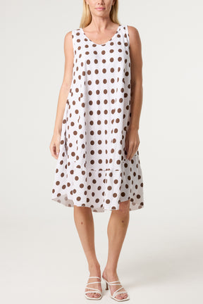 Polka Dot Sleeveless Bias Cut Swing Dress