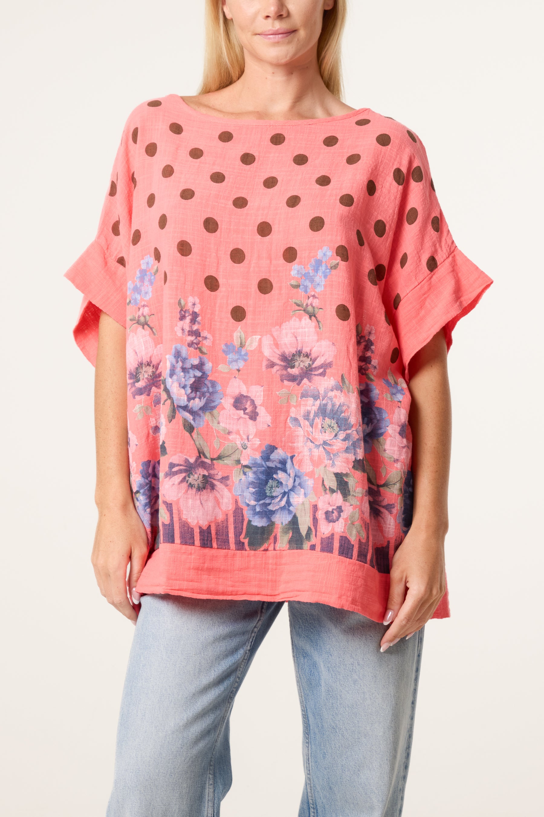 Polka Dot Floral Border Top