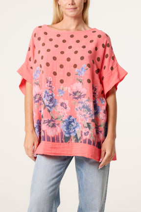 Polka Dot Floral Border Top