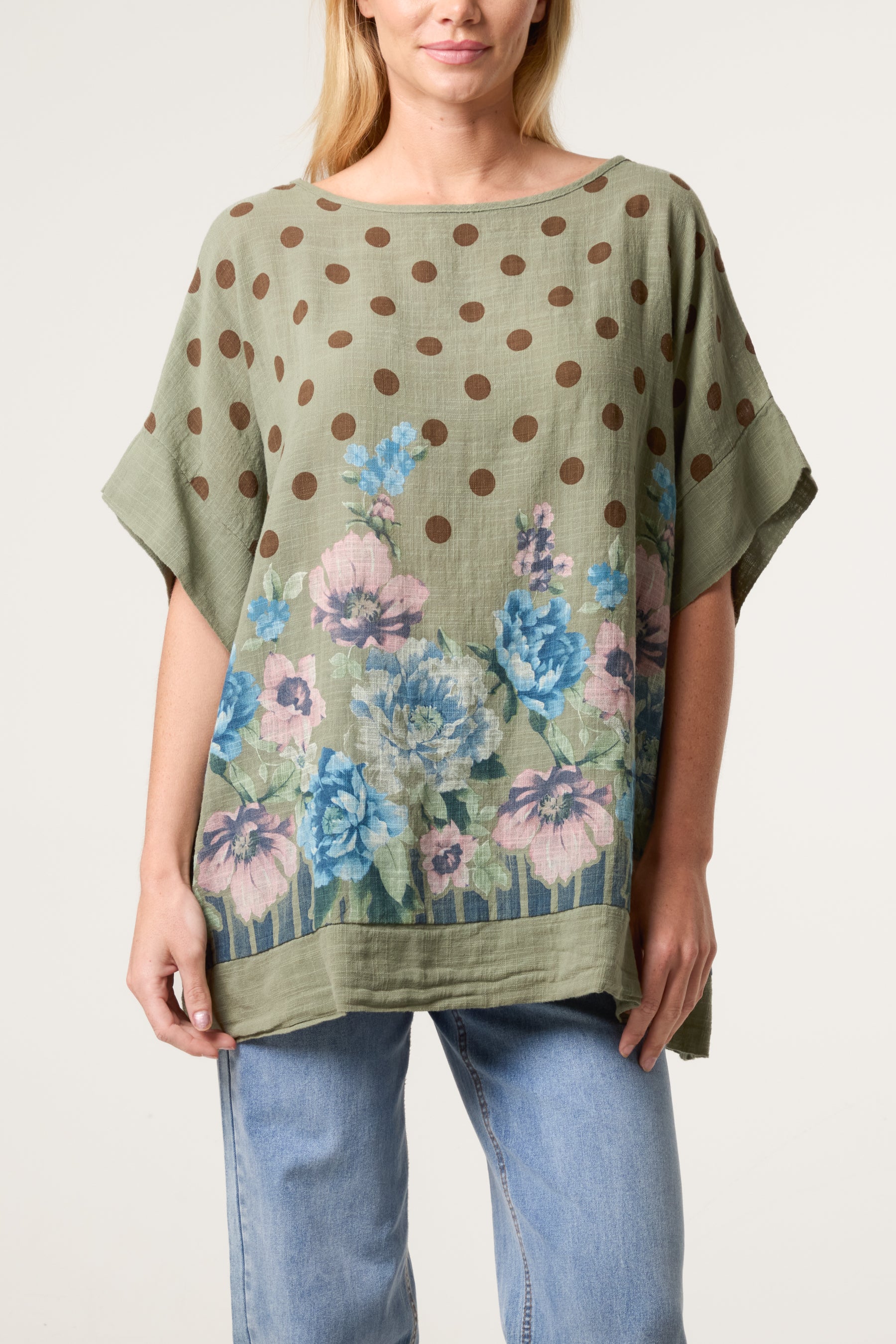 Polka Dot Floral Border Top