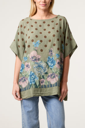 Polka Dot Floral Border Top