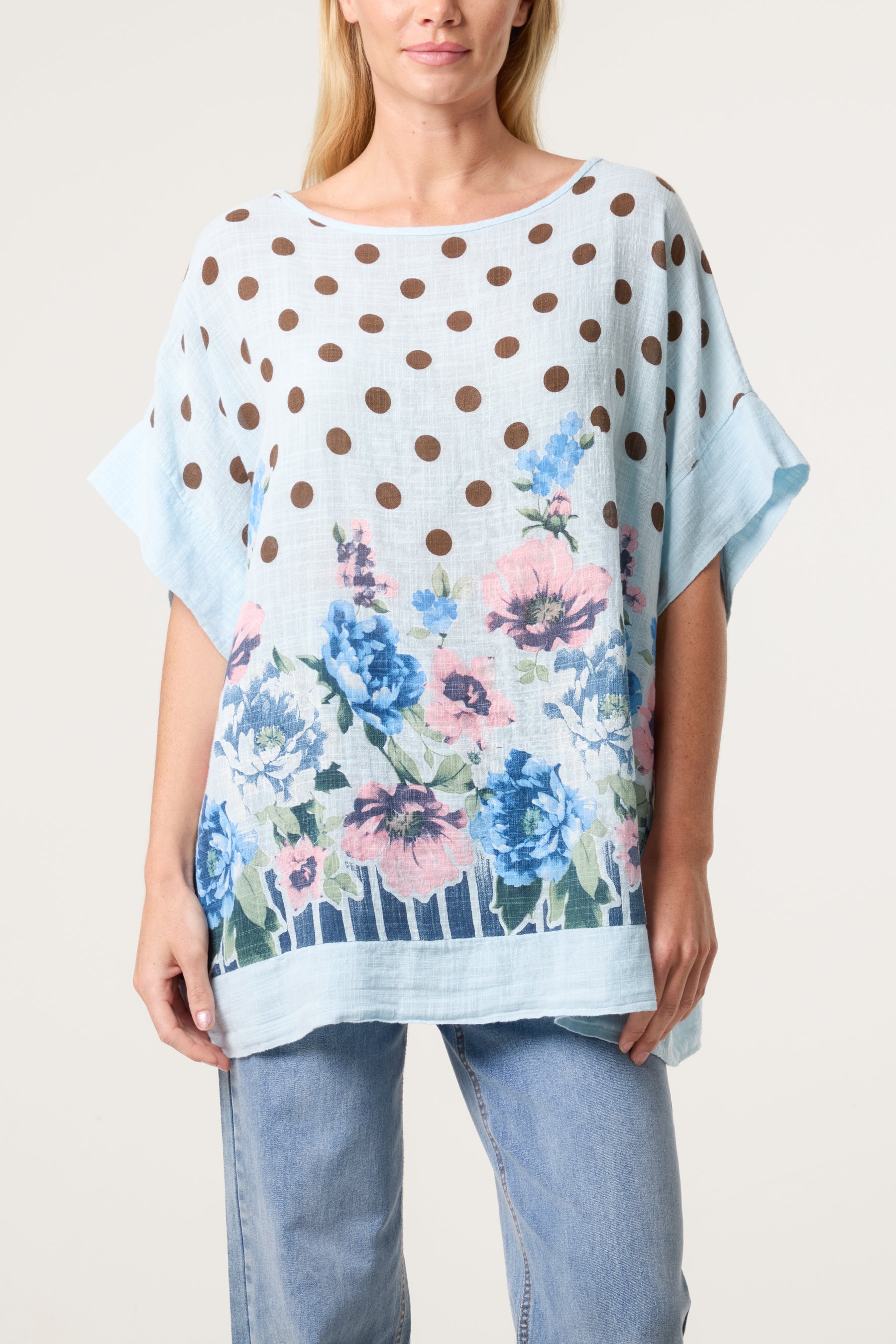 Polka Dot Floral Border Top