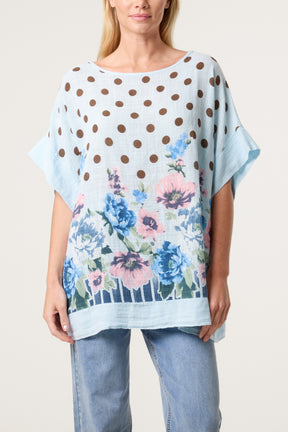Polka Dot Floral Border Top
