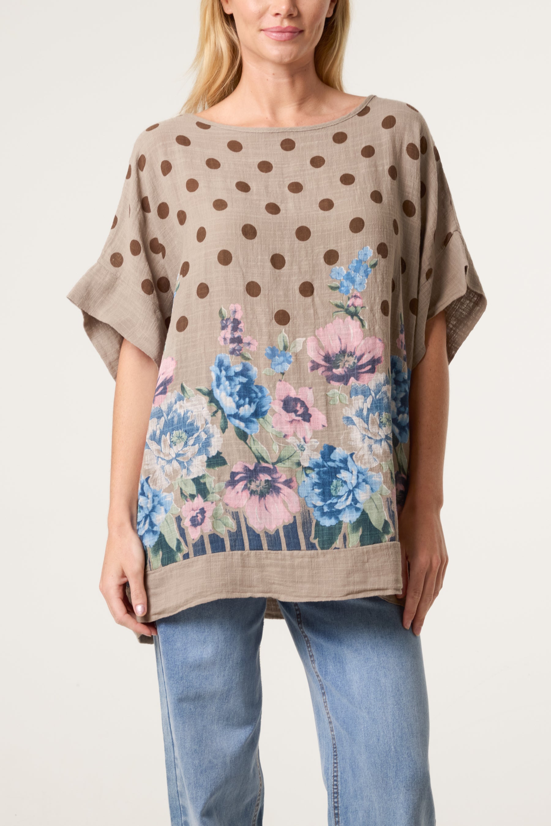 Polka Dot Floral Border Top