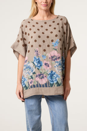 Polka Dot Floral Border Top