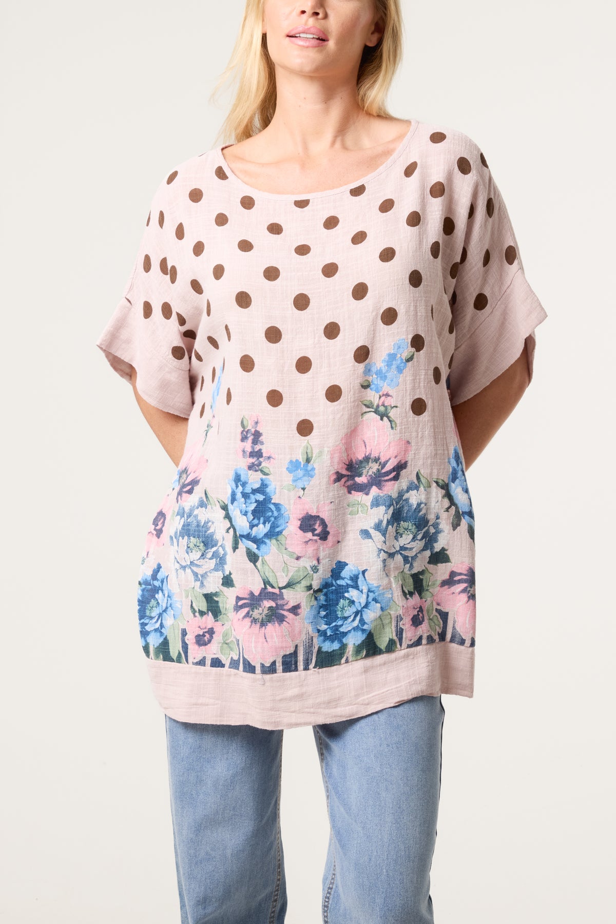Polka Dot Floral Border Top