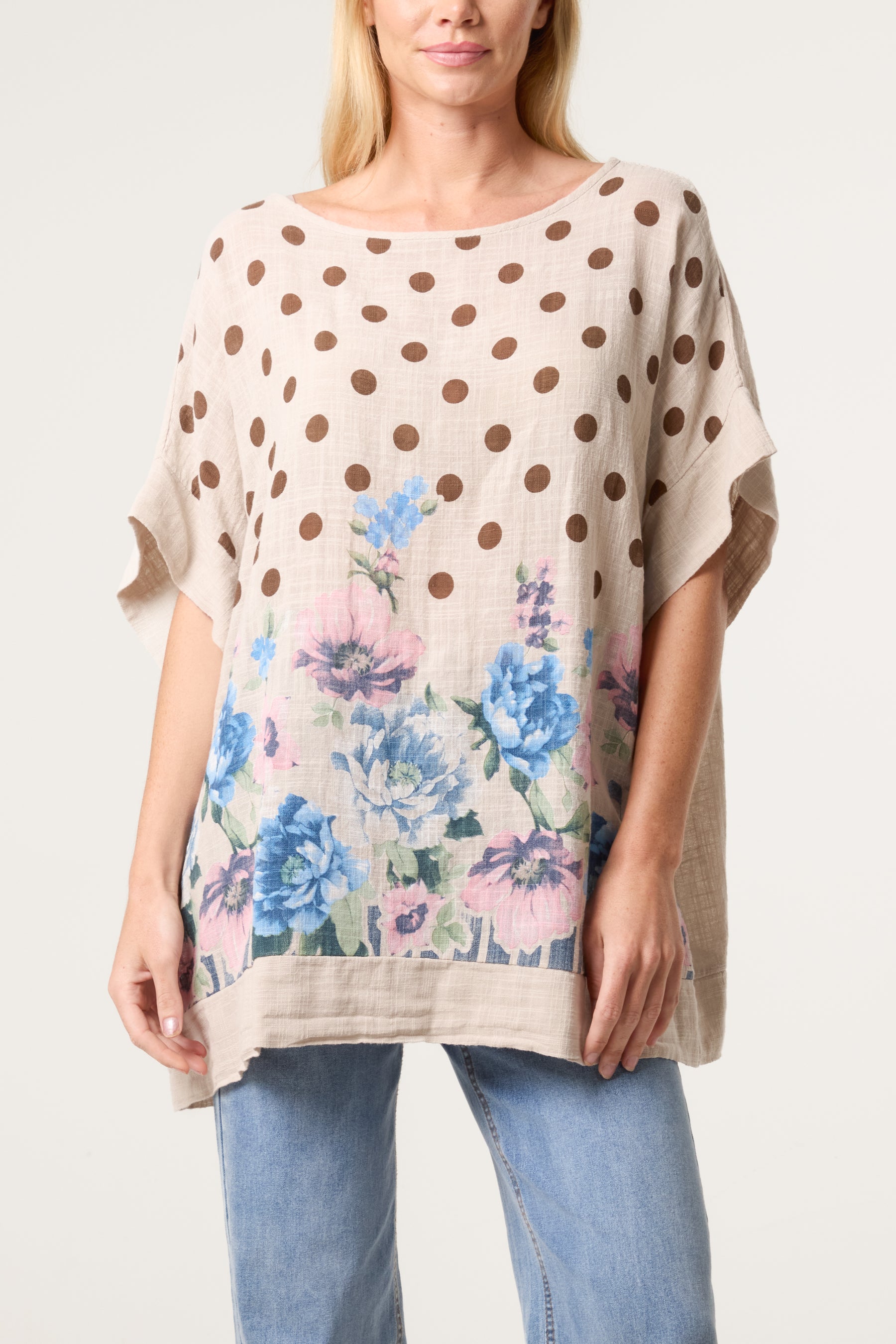 Polka Dot Floral Border Top