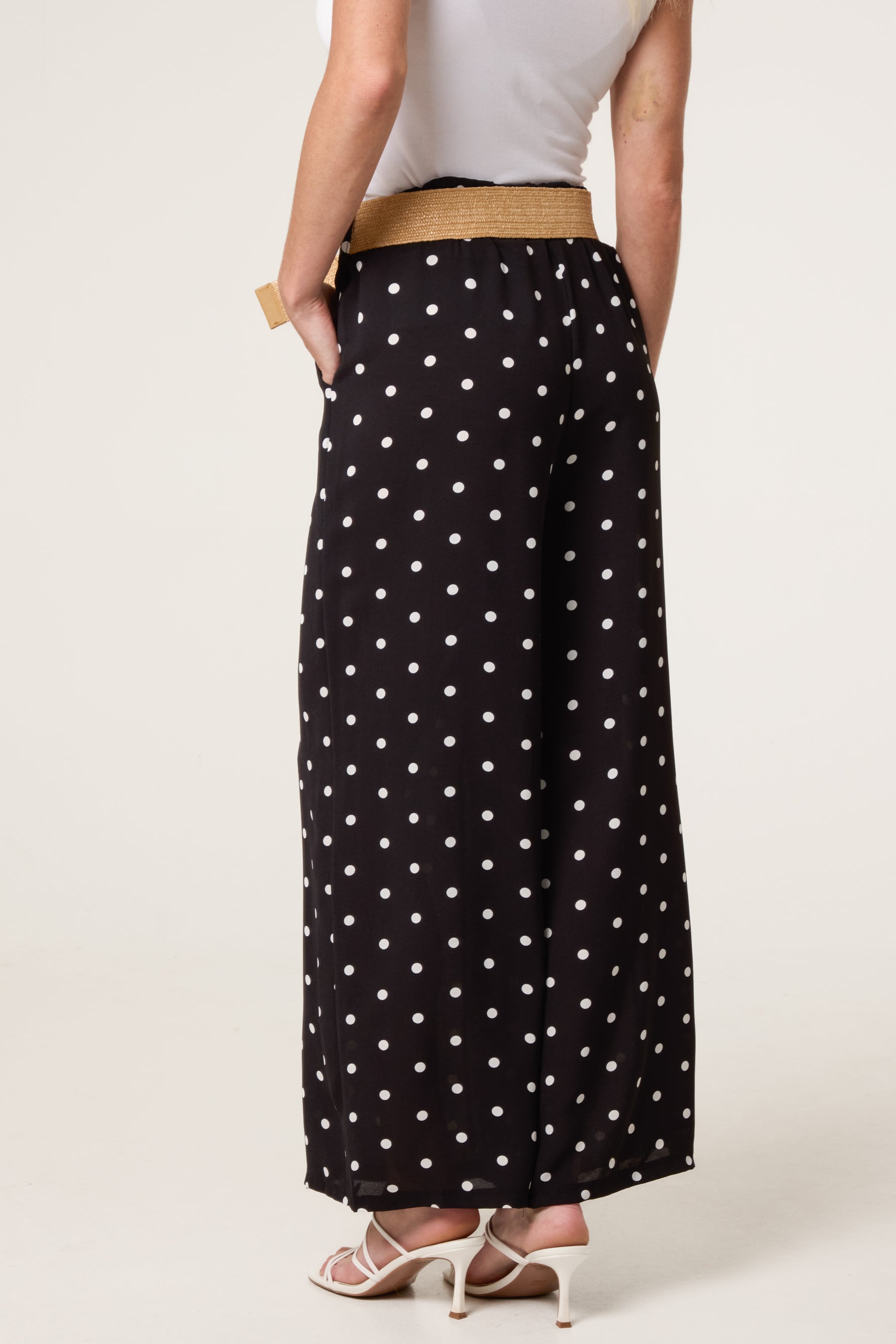 Belted Polka Dot Wide Leg Trousers