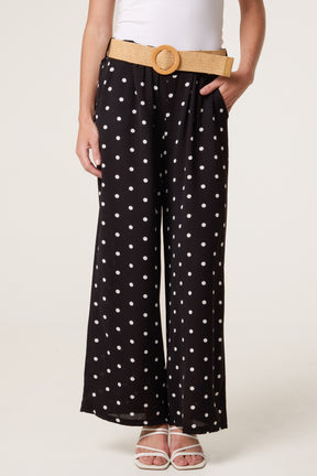 Belted Polka Dot Wide Leg Trousers