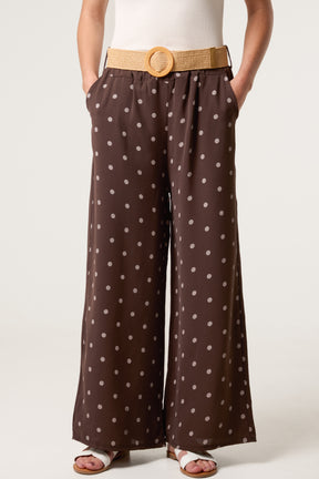 Belted Polka Dot Wide Leg Trousers