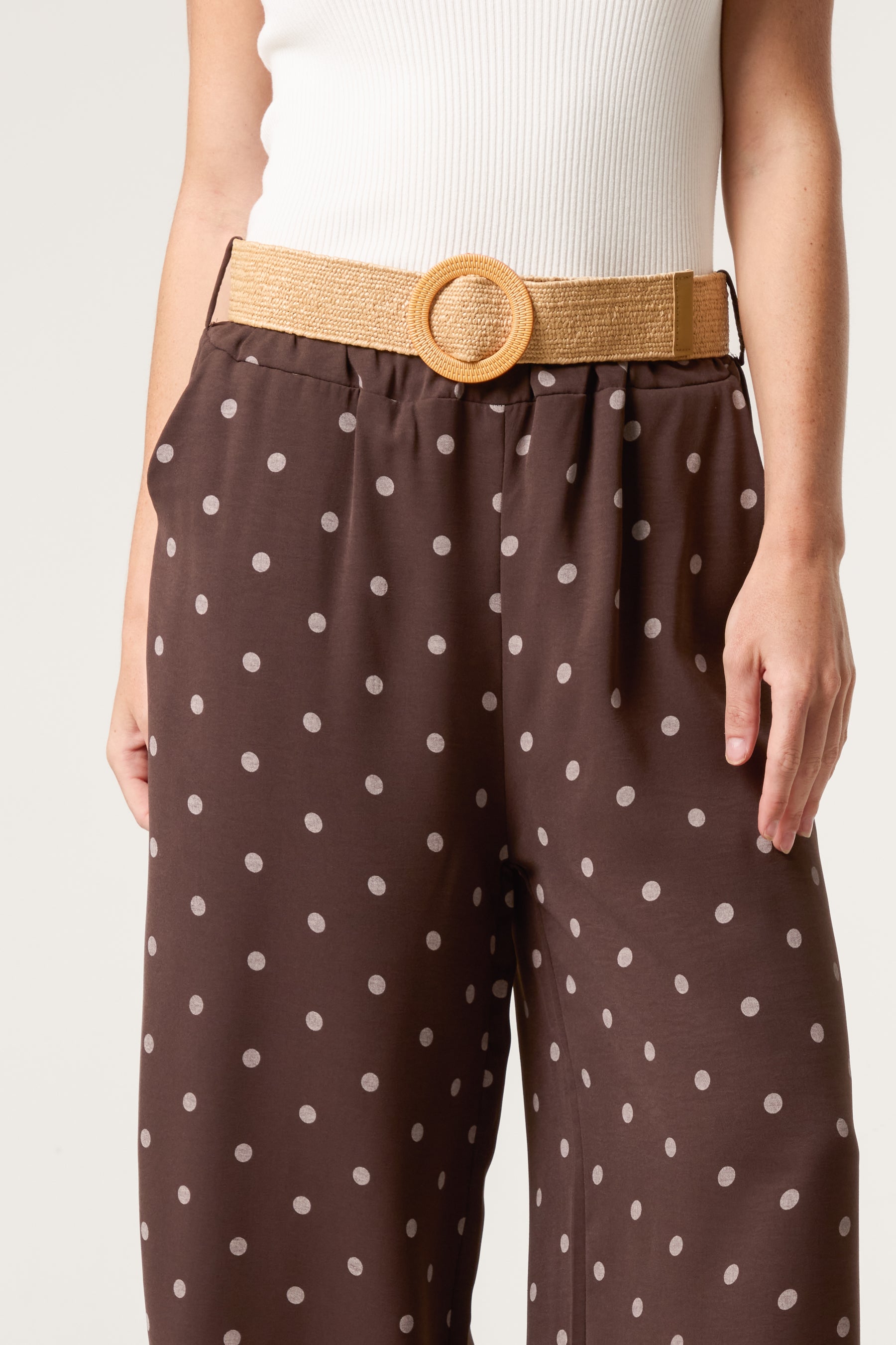 Belted Polka Dot Wide Leg Trousers