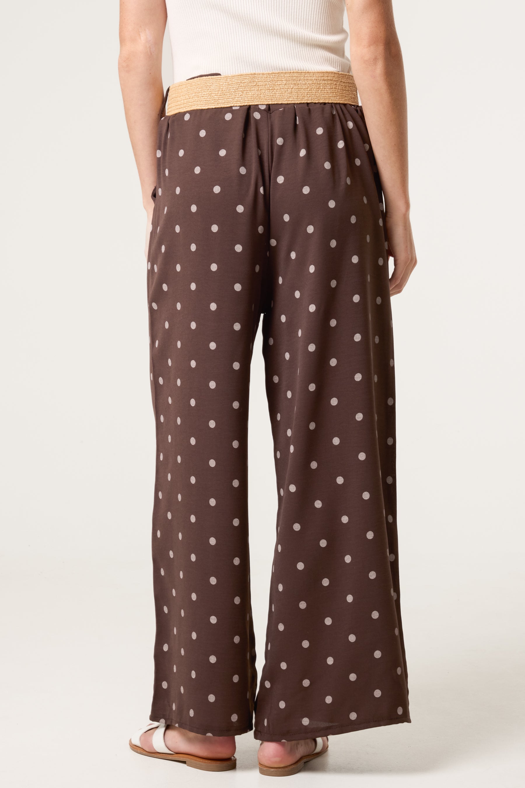 Belted Polka Dot Wide Leg Trousers
