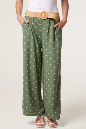 Belted Polka Dot Wide Leg Trousers