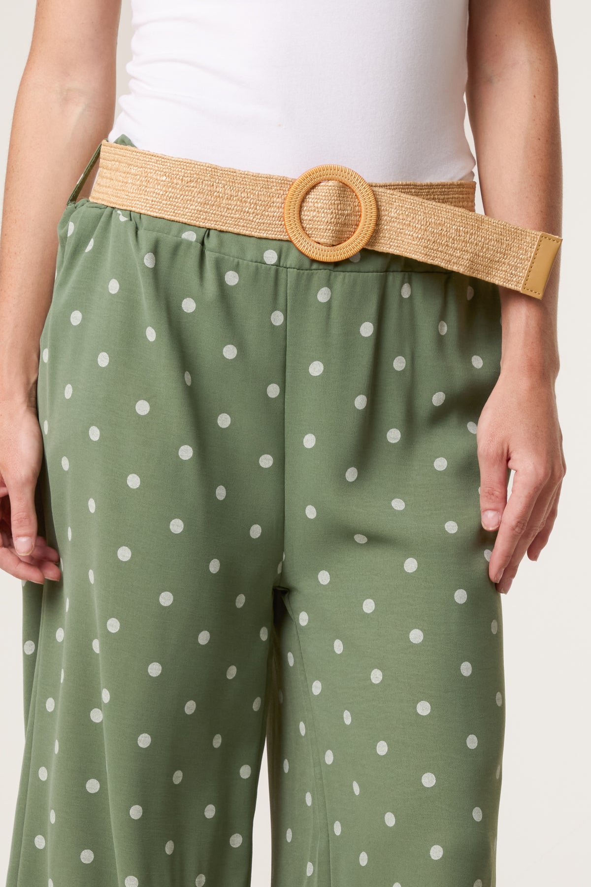 Belted Polka Dot Wide Leg Trousers