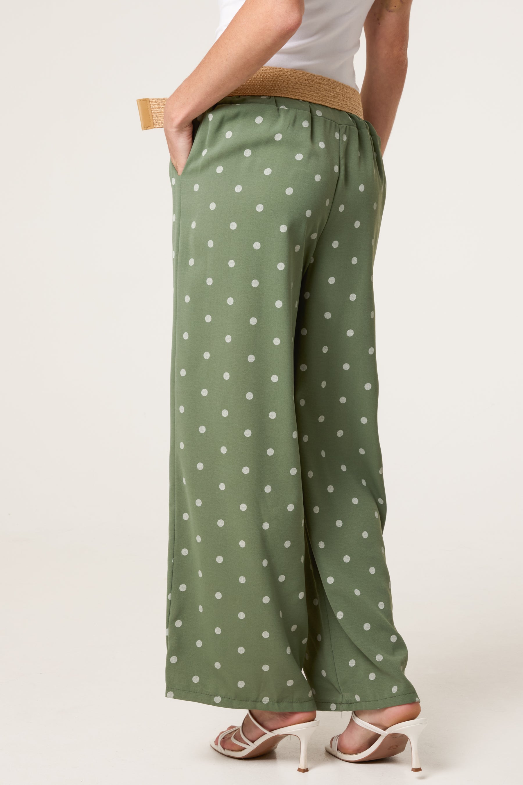 Belted Polka Dot Wide Leg Trousers